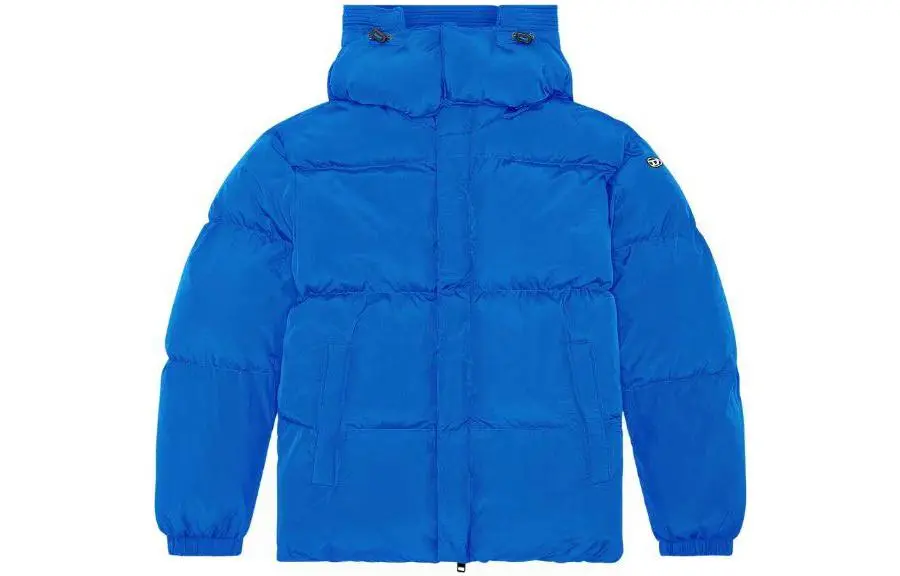 DIESEL Down Jackets Men's Blue Hooded Moderate Straight Fit