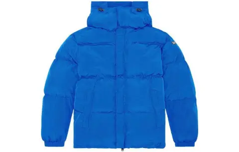 DIESEL Down Jackets Men's Blue Hooded Moderate Straight Fit