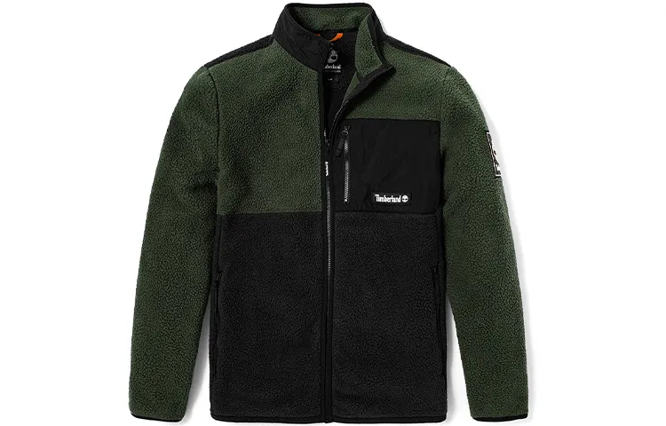 Timberland Velvet Jackets Men's Green Stand Collar Thickened