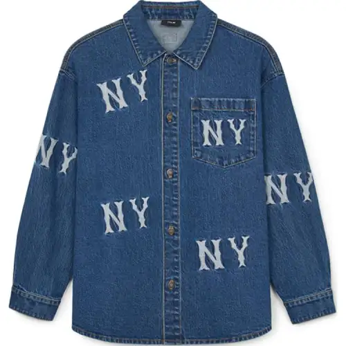 MLB Comfortable soft denim long-sleeve, indigo jacket for men and women, with embroidery