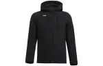 Li Ning Badminton Collection Solid Color Hooded Zippers Water Repellent Thermal Fleece Lined Jacket Men's Black