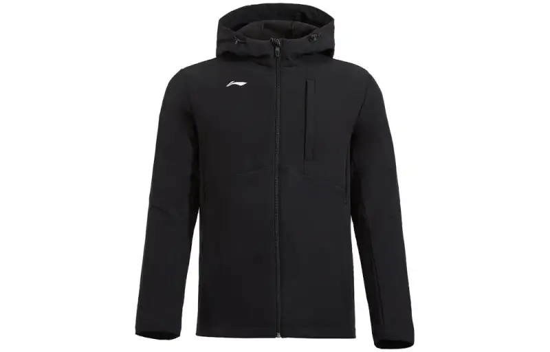 Li Ning Badminton Collection Solid Color Hooded Zippers Water Repellent Thermal Fleece Lined Jacket Men's Black