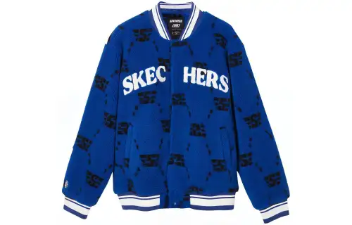Skechers Puffer Jacket Unisex Blue Base Racing S Letter Large Grid All Over Print