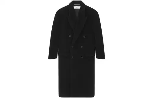 SAINT LAURENT Chevron Wool Double-breasted Coat