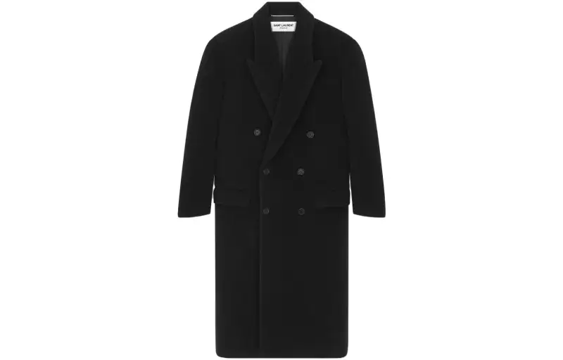 SAINT LAURENT Chevron Wool Double-breasted Coat