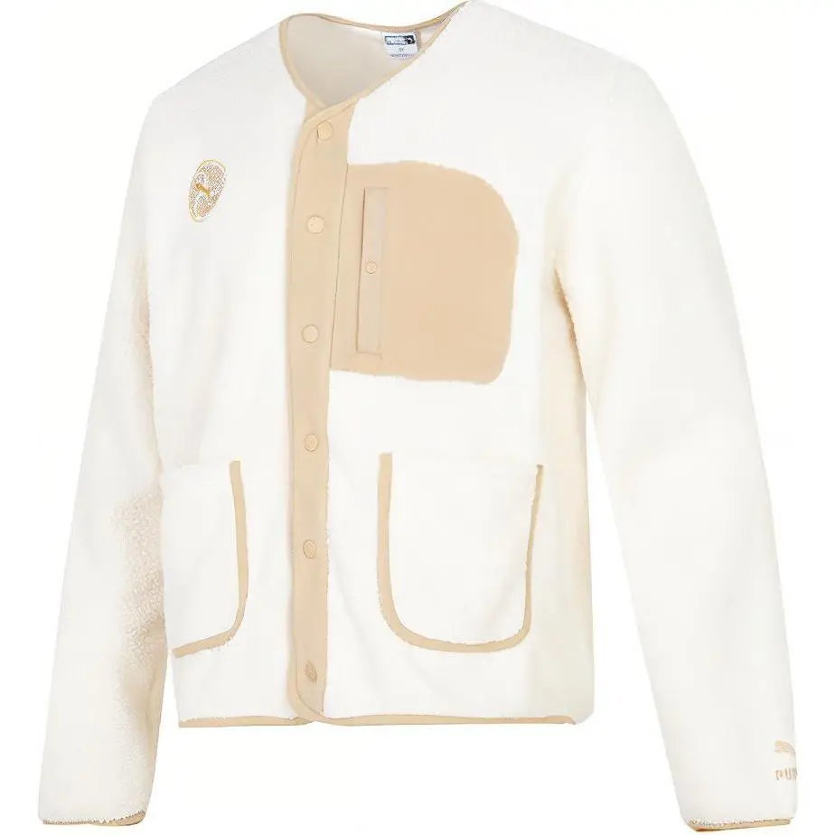 PUMA Velvet Jackets Men's Ecru Collarless Moderate Straight Fit