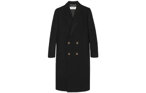 SAINT LAURENT Coats Men's Black Lapel Moderate Straight Fit