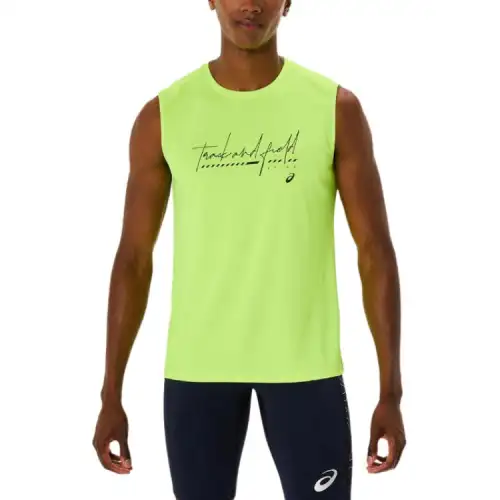 ASICS Tank Tops Men's Yellow Crew Neck Moderate Other