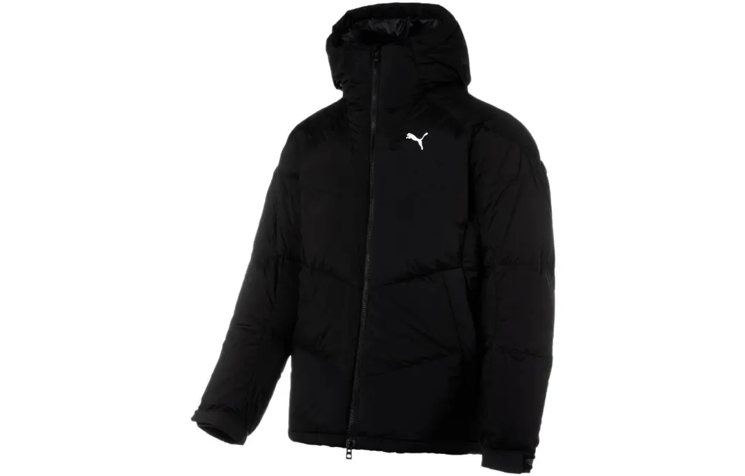 PUMA Down Jackets Men's Black Hooded Moderate Quilted Down Jacket