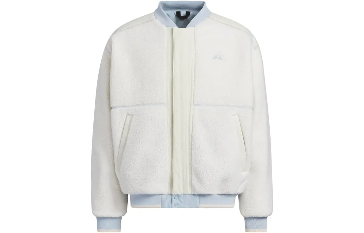 Adidas Velvet Jackets Men's Pink White Baseball Collar Thickened And Fleece-Lined