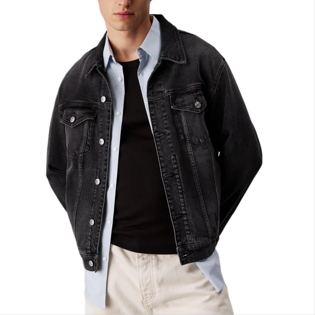 CALVIN KLEIN Denim Jacket Europe Version Men's Denim Black