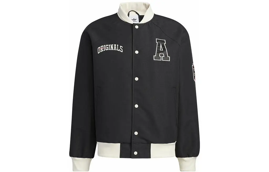 Adidas Originals Baseball Jackets Men's Black Stand Collar Moderate Straight Fit