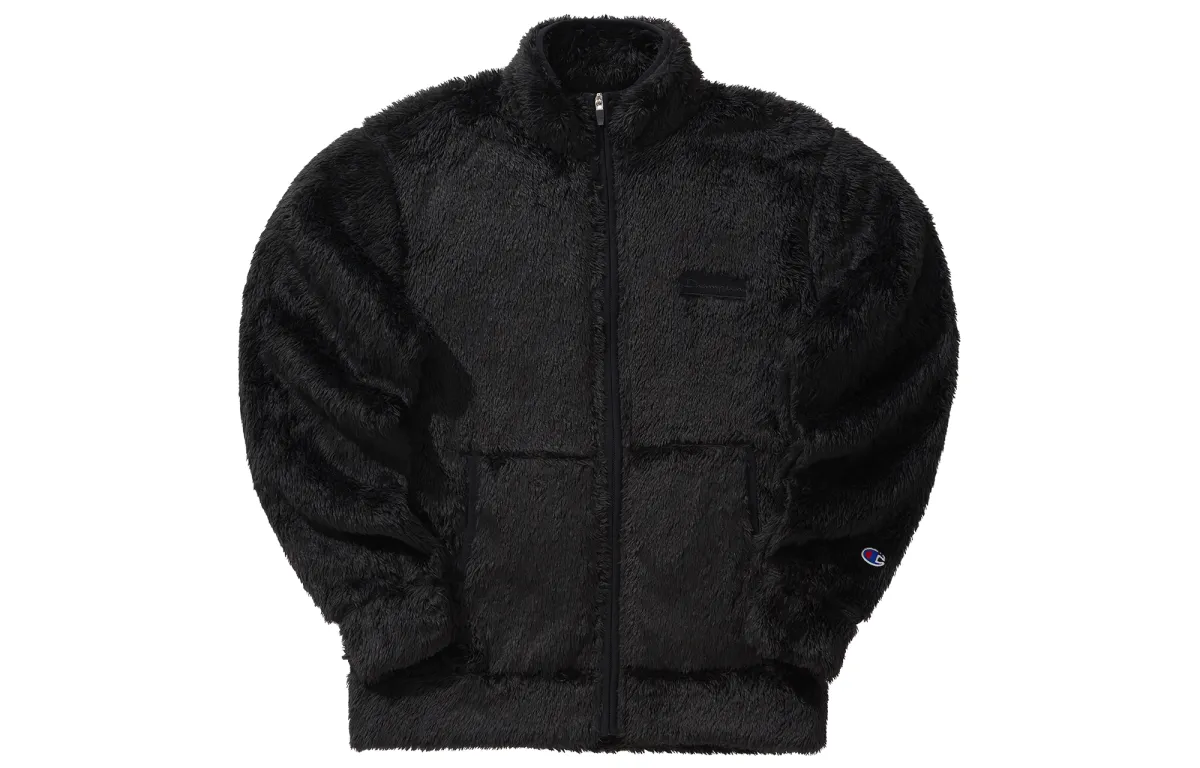 Champion Basic Collection, Embroidery Logo Faux Sherpa Stand Collar Zippers Fleece Lined Velvet feel Coat Japan Version