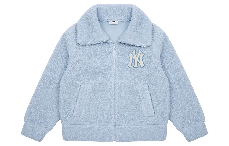 MLB Dumble Velvet Jackets Unisex Haze Blue Lapel Thickened