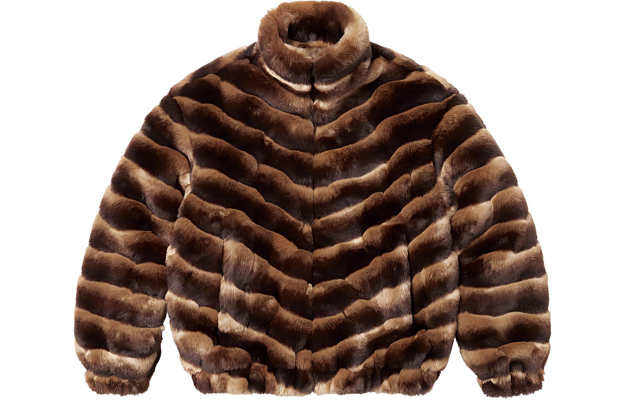 Supreme SS24 WEEK1 FAUX FUR JACKET Gradient stand-up collar zipper casual long-sleeved American trendy velvet jacket for men