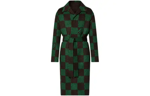 LOUIS VUITTON Damier Double Face Wool Mix Belted Coat