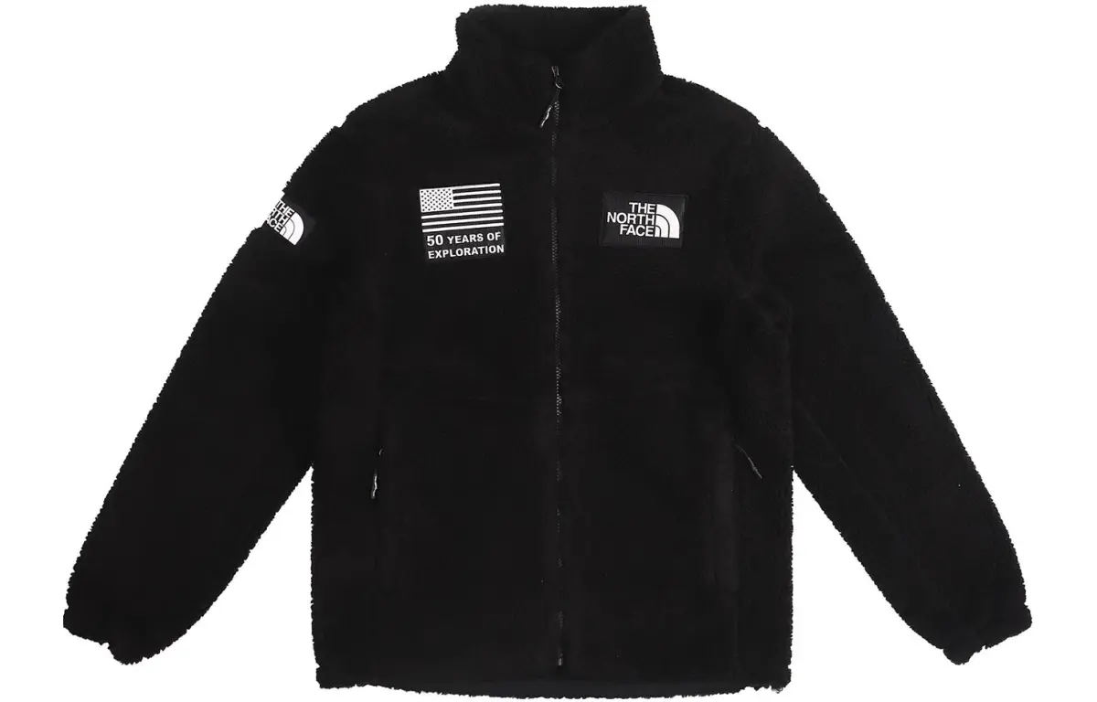 THE NORTH FACE Velvet Jackets Unisex Black Stand Collar Thickened