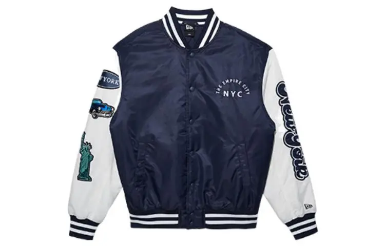 New Era Baseball Jackets Unisex Navy Blue Baseball Collar Moderate Straight Fit