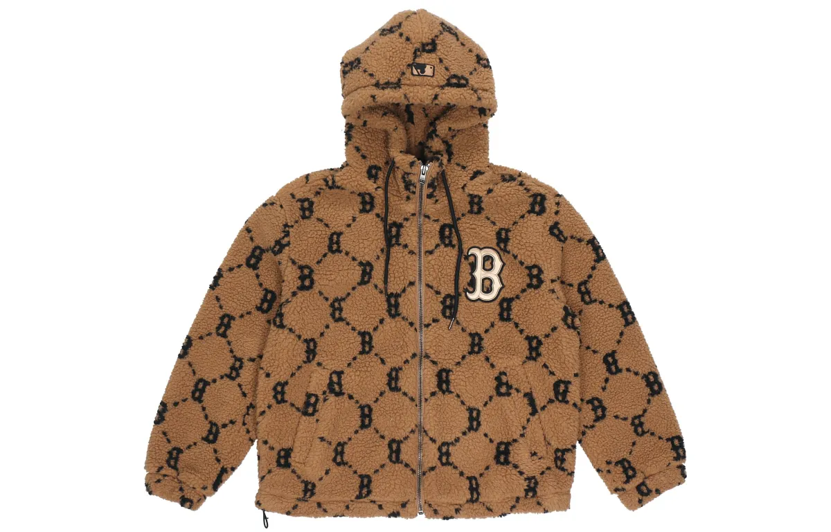 MLB Monogram Velvet Jackets Unisex Light Brown Hooded (Non-detachable) Moderate Straight Fit