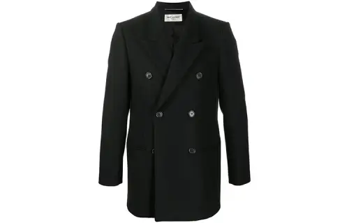 SAINT LAURENT Coats Men's Black Lapel Moderate Straight Fit