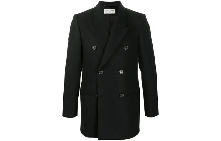SAINT LAURENT Coats Men's Black Lapel Moderate Straight Fit