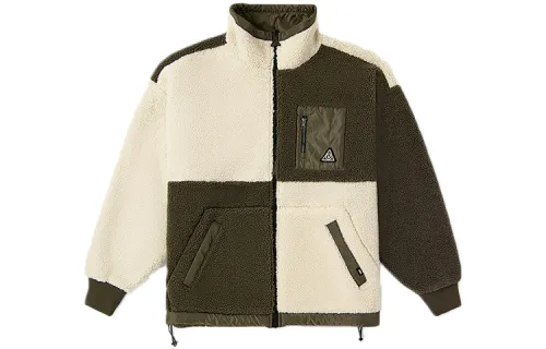 Vans Velvet Jackets Unisex Army Green Stand Collar Moderate