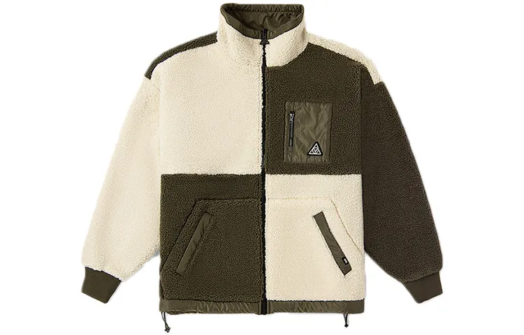 Vans Velvet Jackets Unisex Army Green Stand Collar Moderate