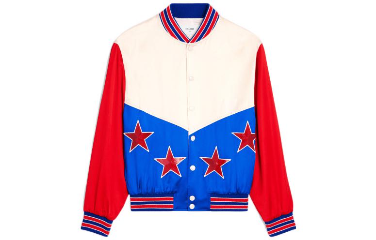 CELINE Celine FW22 color-blocked geometric pattern printed single-breasted long-sleeved baseball jersey for men, white