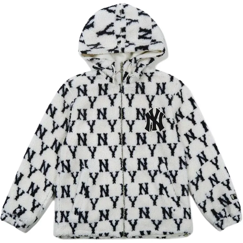 MLB Monogram Velvet Jackets Unisex White Hooded Thickened