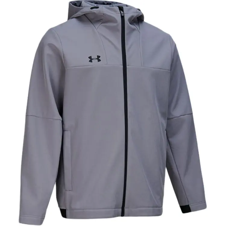 Under Armour Logo Hooded Woven Fleece Lined Windproof Casual Jackets & Coats Unisex Titanium Gray