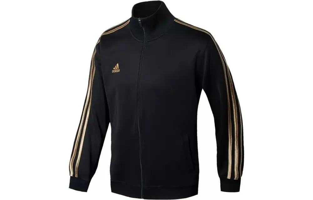 adidas Casual Stand Collar Stripe Jacket Black