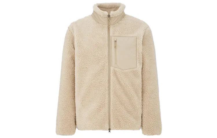 UNIQLO Velvet Jackets Men's Khaki Stand Collar Moderate