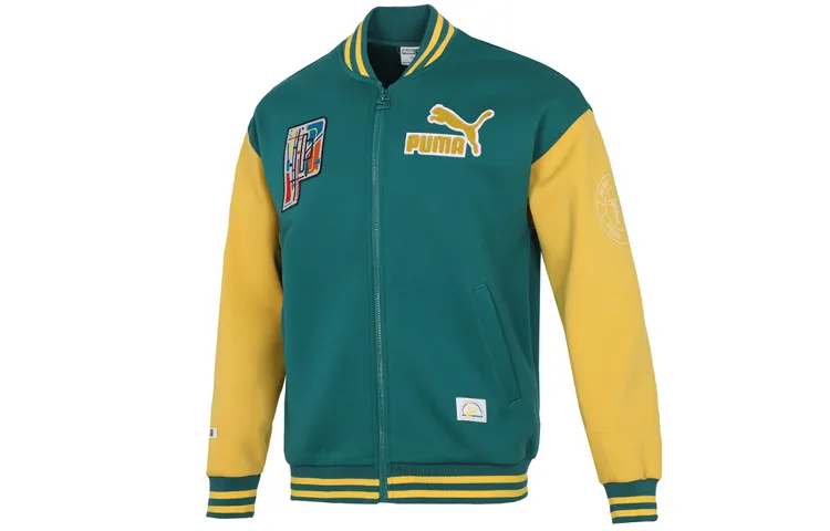 PUMA Baseball Jackets Unisex Green Baseball Collar Moderate Straight Fit