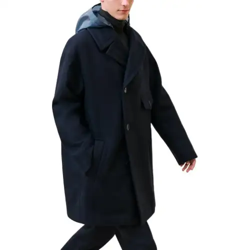 HERMES Coats Men's Navy Hooded Moderate Straight Fit