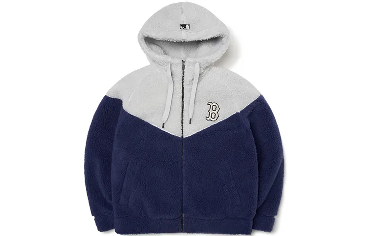 MLB Velvet Jackets Unisex Blue Gray Hooded Moderate