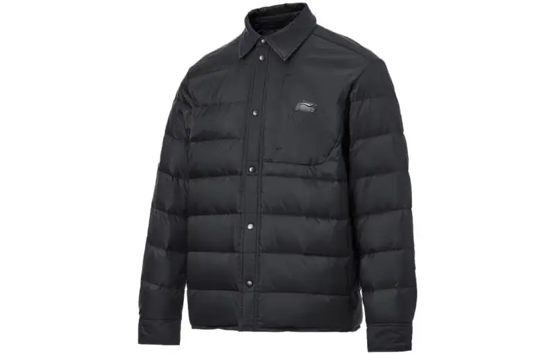 Li Ning Sports Life Collection Down Jackets Men's Black Lapel Moderate Down Jacket