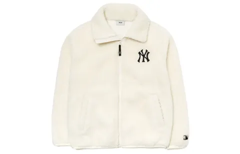 MLB Velvet Jackets Unisex Ivory White Lapel Thickened