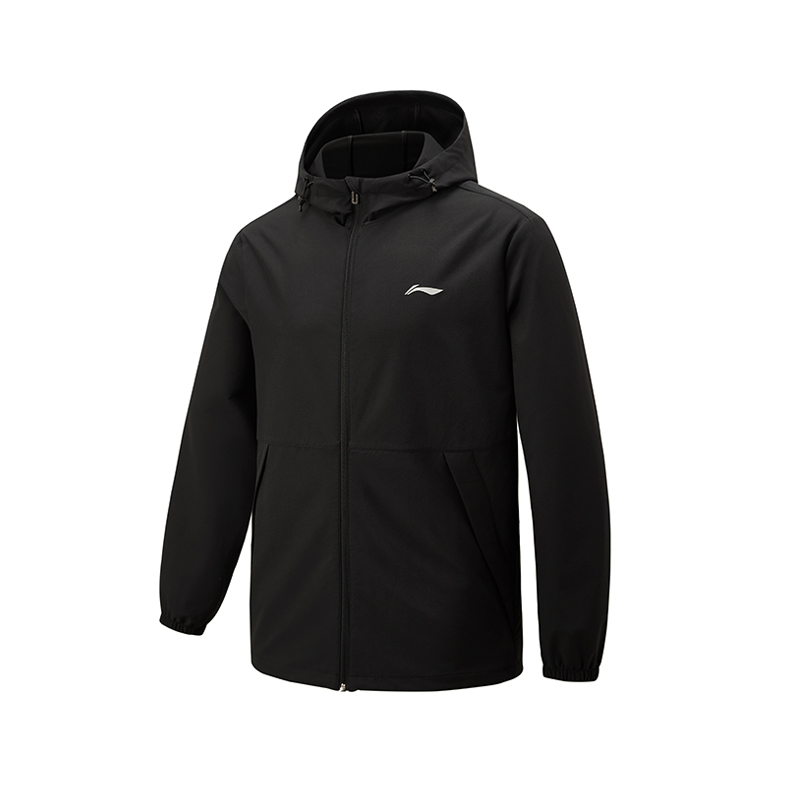 Li Ning, windproof fleece cardigan with hood, keep warm black jacket