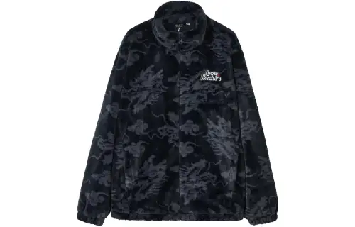 Skechers New Year S COLOR Velvet feel Coat Unisex Black Base With Dragon Pattern All Over Print