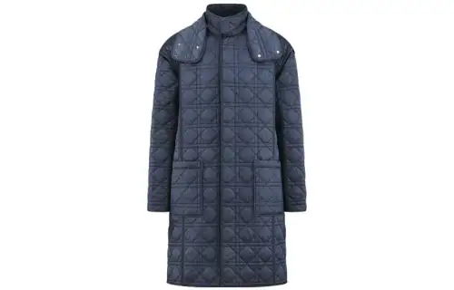 DIOR Coats Men's Dark Blue Stand Collar Moderate