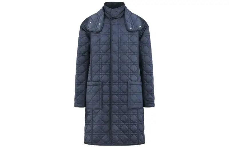 DIOR Coats Men's Dark Blue Stand Collar Moderate