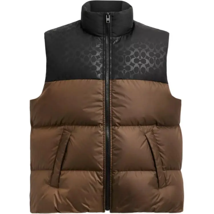COACH Down Vests Men's Brown Stand Collar Moderate Other