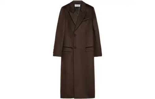 LOEWE Coats Unisex Coffee Beans Brown Suit Collar Moderate Straight Fit
