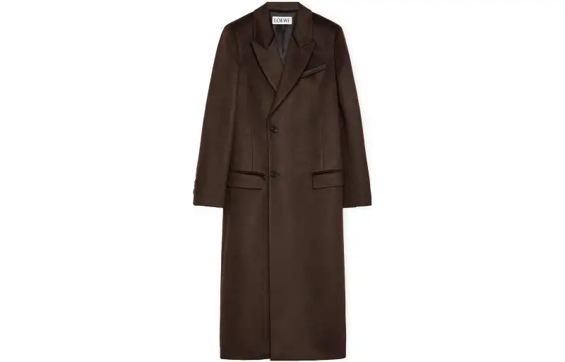 LOEWE Coats Unisex Coffee Beans Brown Suit Collar Moderate Straight Fit