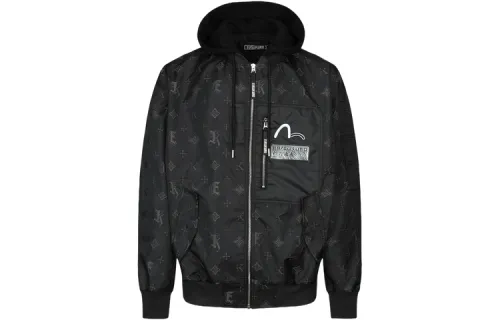 EVISU Jackets Men's Black Baseball Collar Moderate Pilot