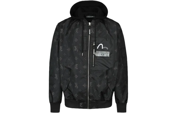 EVISU Jackets Men's Black Baseball Collar Moderate Pilot