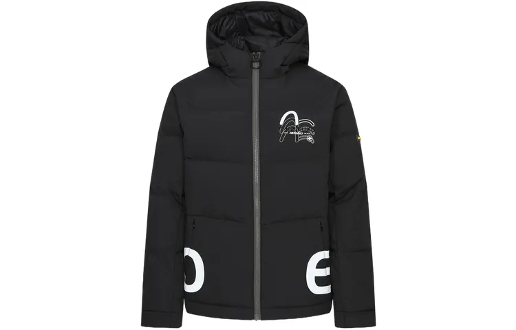 EVISU Down Jackets Men's Black Hooded Moderate Down Jacket