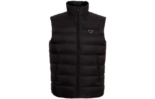 PRADA Down Vests Men's Black Stand Collar Moderate Other