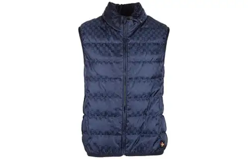 GUCCI Down Vests Men's Dark Blue Stand Collar Moderate