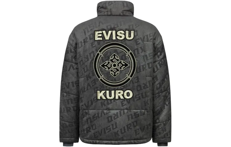 EVISU Puffer Jackets Men's Charcoal Gray Stand Collar Moderate Other